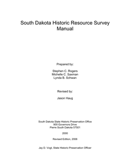 South Dakota Historic Resource Survey Manual