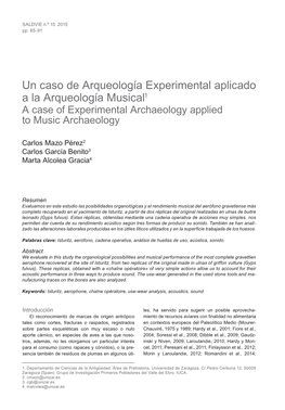 Un Caso De Arqueología Experimental Aplicado a La Arqueología Musical1 a Case of Experimental Archaeology Applied to Music Archaeology