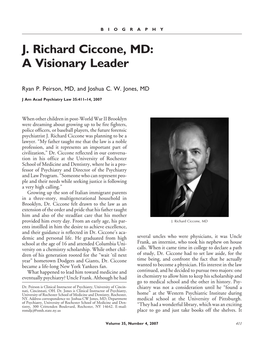 J. Richard Ciccone, MD: a Visionary Leader