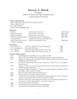 Steven J. Desch Professor School of Earth and Space Exploration Arizona State University