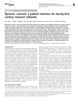 Dynamic Consent: a Patient Interface for Twenty-ﬁrst Century Research Networks