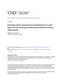 Estimating Aquifer Characteristics and Identification of a Sub-Basin for Artificial Storage and Recovery, Northeastern Ivanpah Valley, Nevada" (2014)