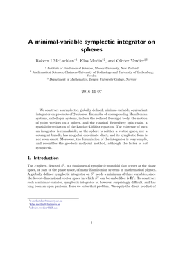 A Minimal-Variable Symplectic Integrator on Spheres