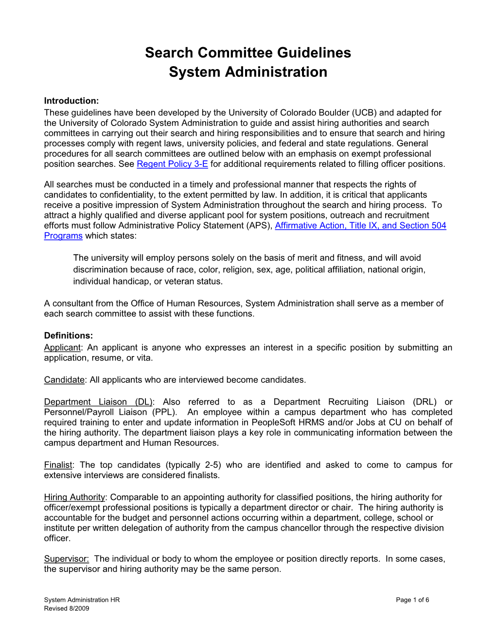 Search Committee Guidelines System Administration