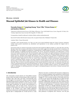 Mucosal Epithelial Jak Kinases in Health and Diseases