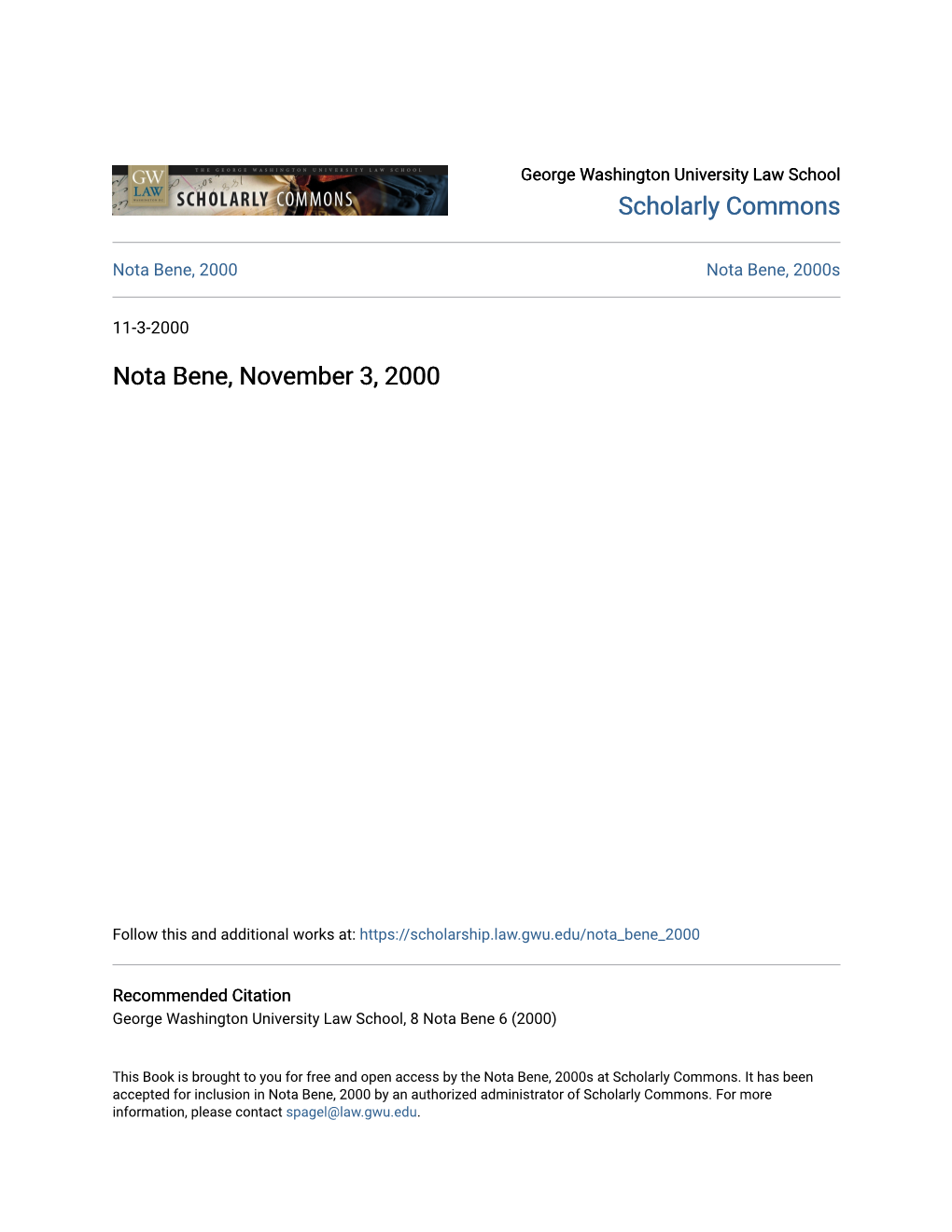 Nota Bene, November 3, 2000