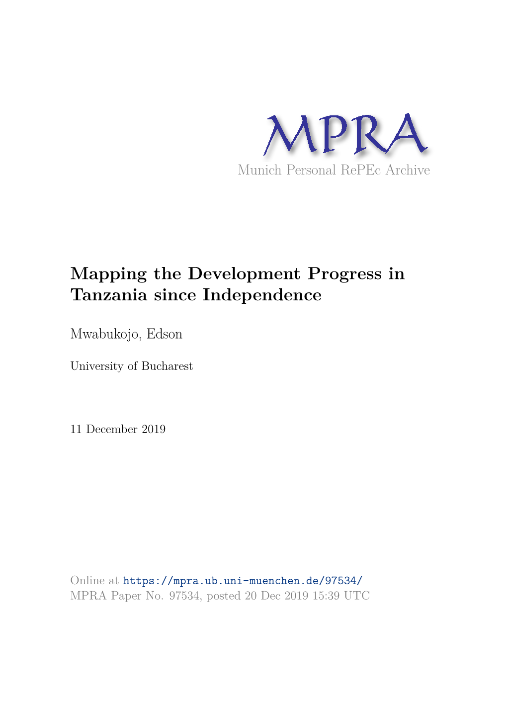 Mapping the Development Progress in Tanzania Since Independence