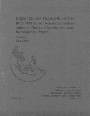 Research on Thailand in the Philippines: an Annotated Bibliography of Theses, Dissertations, and Investigation Papers