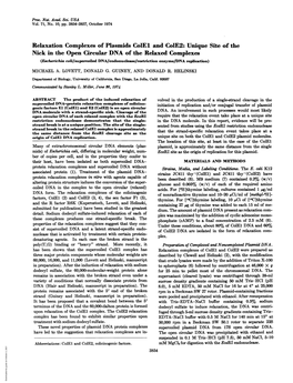 Relaxation Complexes of Plasmids Colel and Cole2:Unique Site of The