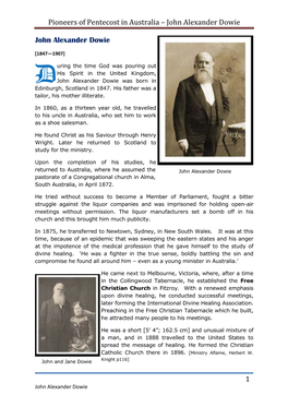 Pioneers of Pentecost in Australia – John Alexander Dowie