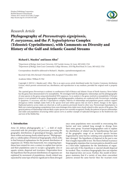 Phylogeography of Pteronotropis Signipinnis, P. Euryzonus, and the P