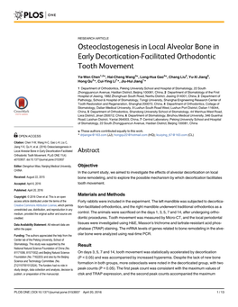 Osteoclastogenesis in Local Alveolar Bone in Early Decortication-Facilitated Orthodontic Tooth Movement