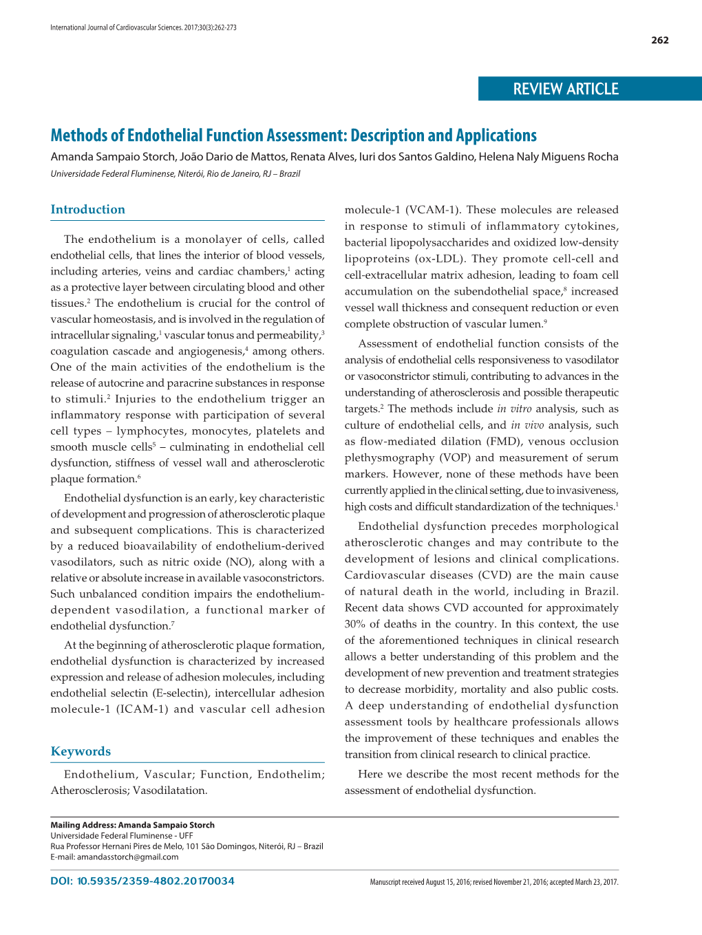 Methods of Endothelial Function Assessment