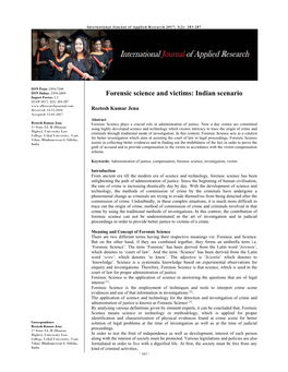 Forensic Science and Victims: Indian Scenario