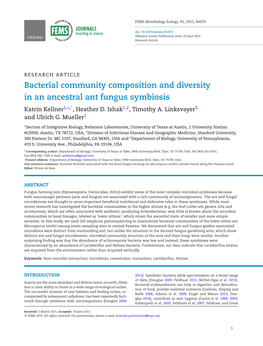 Bacterial Community Composition and Diversity in an Ancestral Ant Fungus Symbiosis