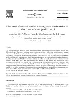 Circulatory Effects and Kinetics Following Acute Administration of Carbon Monoxide in a Porcine Model