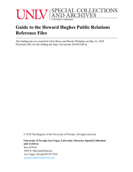 Guide to the Howard Hughes Public Relations Reference Files
