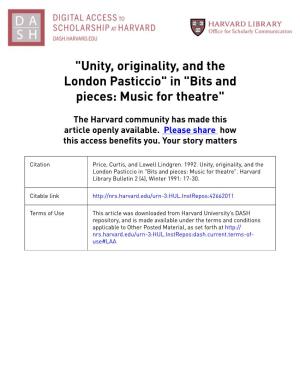 "Unity, Originality, and the London Pasticcio" in "Bits and Pieces: Music for Theatre"