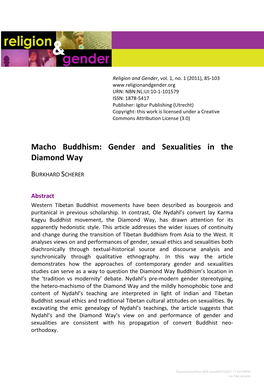 Downloaded from Brill.Com09/27/2021 11:52:59PM Via Free Access Scherer: Macho Buddhism