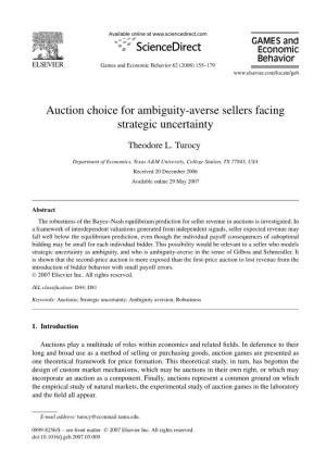 Auction Choice for Ambiguity-Averse Sellers Facing Strategic Uncertainty