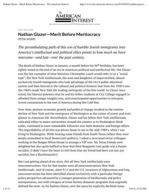 Nathan Glazer—Merit Before Meritocracy - the American Interest