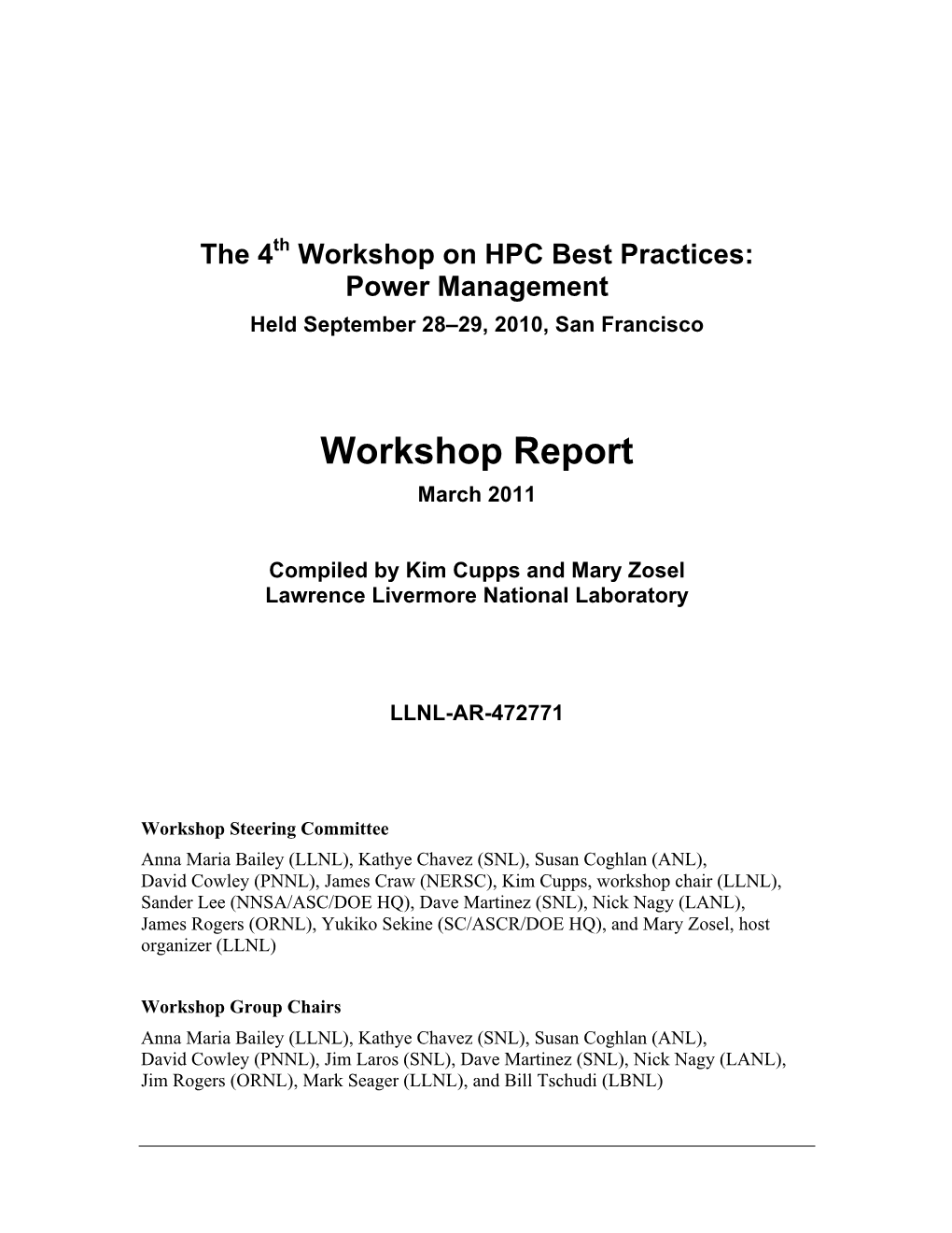 Workshop Report March 2011