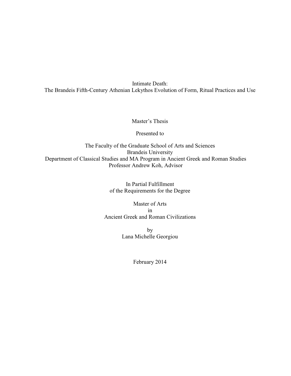 The Brandeis Fifth-Century Athenian Lekythos Evolution of Form, Ritual Practices and Use