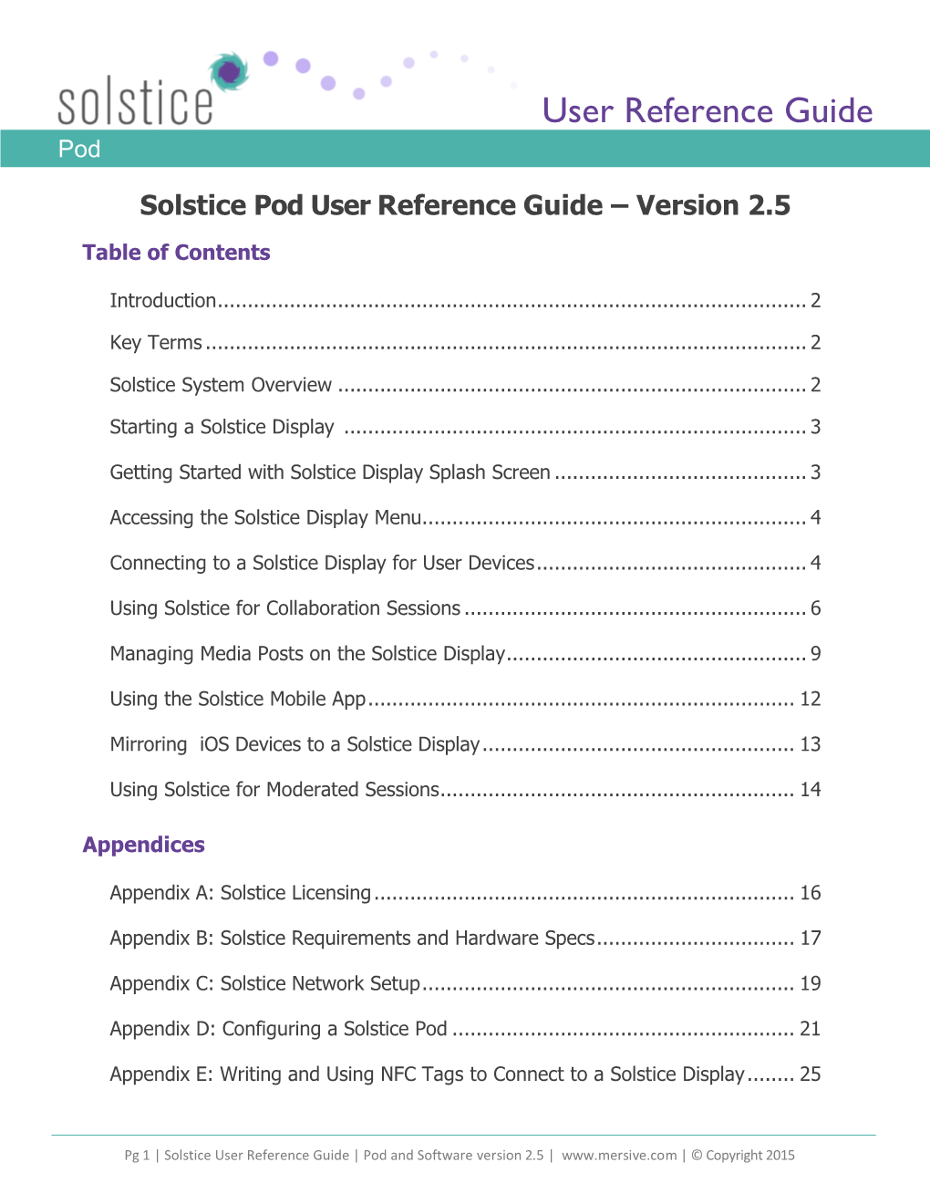 Solstice Pod User Reference Guide – Version 2.5