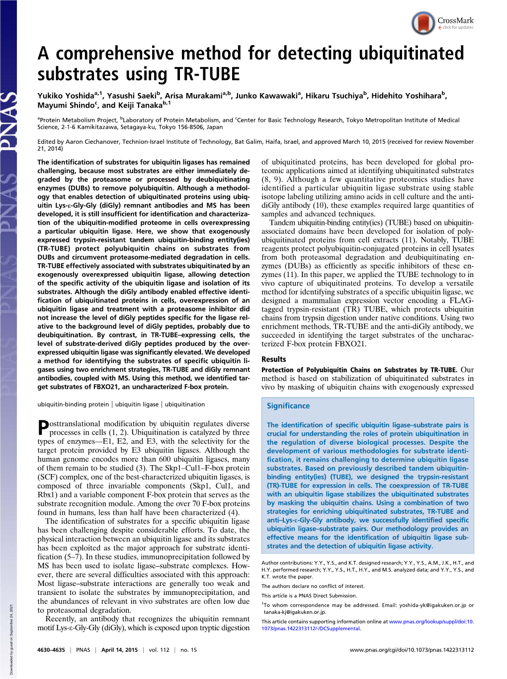 A Comprehensive Method for Detecting Ubiquitinated Substrates Using TR-TUBE