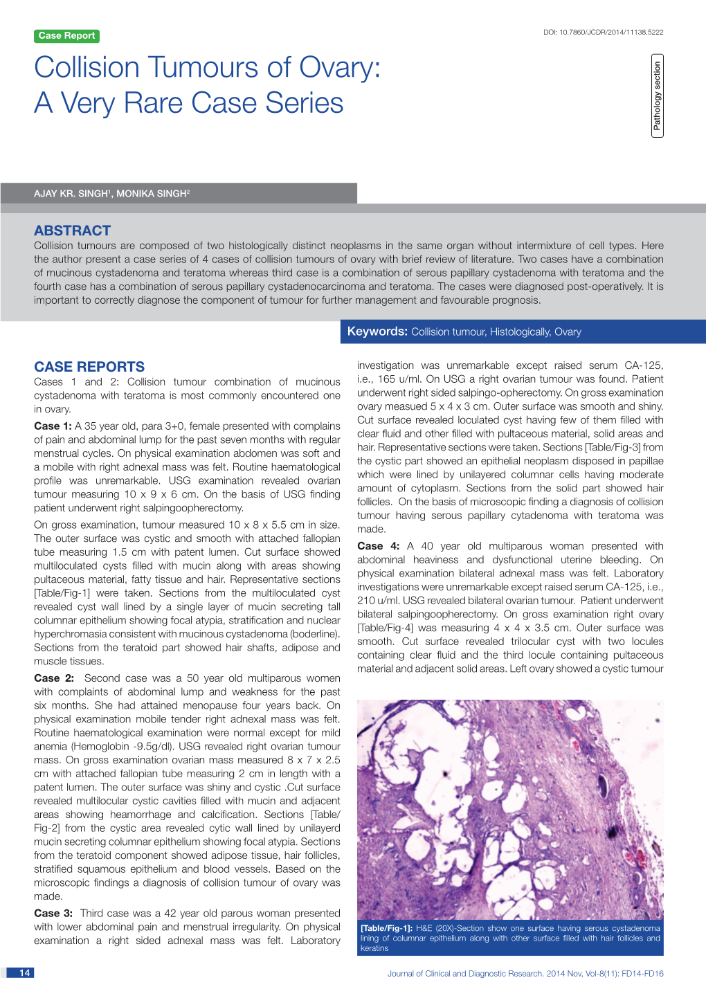 Collision Tumours Of Ovary A Very Rare Case Series Pathology Section Docslib