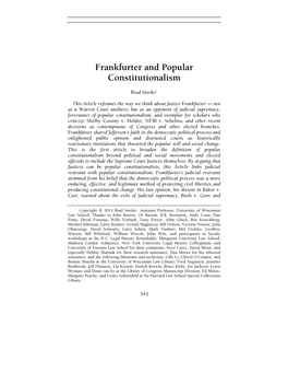 Frankfurter and Popular Constitutionalism