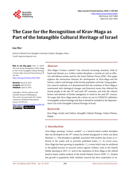The Case for the Recognition of Krav-Maga As Part of the Intangible Cultural Heritage of Israel