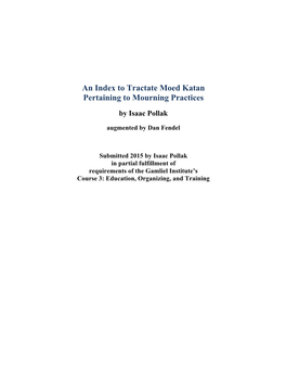 An Index to Tractate Moed Katan Pertaining to Mourning Practices