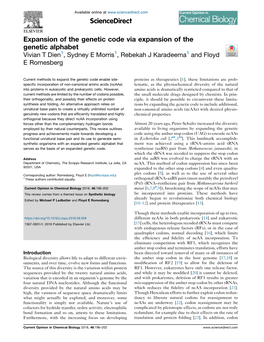 Expansion of the Genetic Code Via Expansion of the Genetic Alphabet