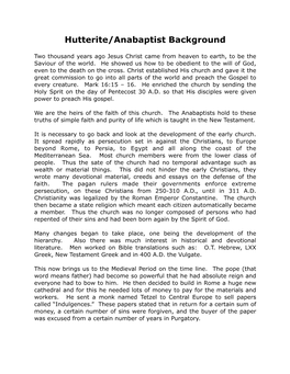 Hutterite:Anabaptist Background
