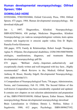 Human Developmental Neuropsychology; Otfried Spreen; 1984