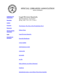 SPECIAL LIBRARIES ASSOCIATION Legal Division Quarterly