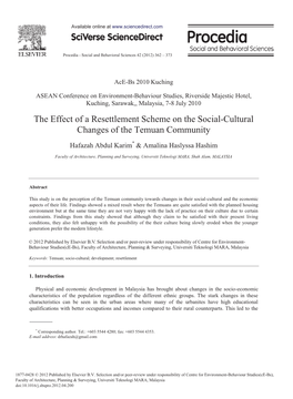 The Effect of a Resettlement Scheme on the Social-Cultural Changes of the Temuan Community