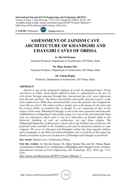 Assessment of Jainism Cave Architecture of Khandgiri and Udaygiri Caves of Orissa
