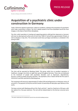 Acquisition of a Psychiatric Clinic Under Construction in Germany