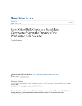Gift of Bulk Goods As a Fraudulent Conveyance Within the Purview Of