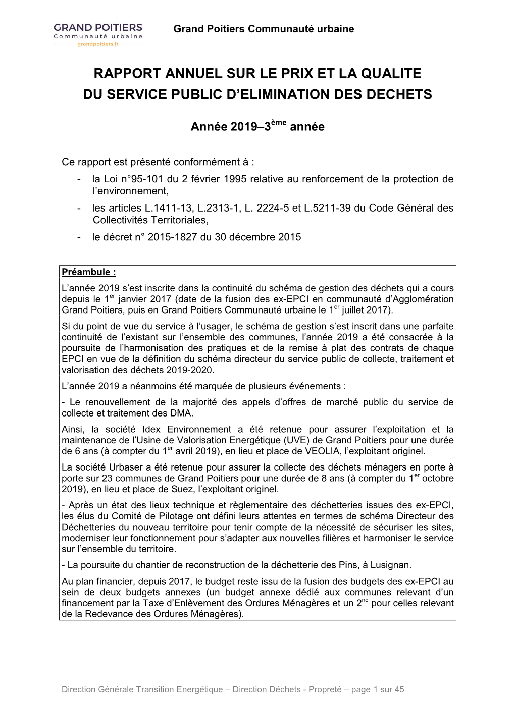 Rapport Annuel Sur Le Prix Et La Qualite Du Service Public D'elimination Des