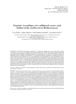 Faunistic Assemblages of a Sublittoral Coarse Sand Habitat of the Northwestern Mediterranean