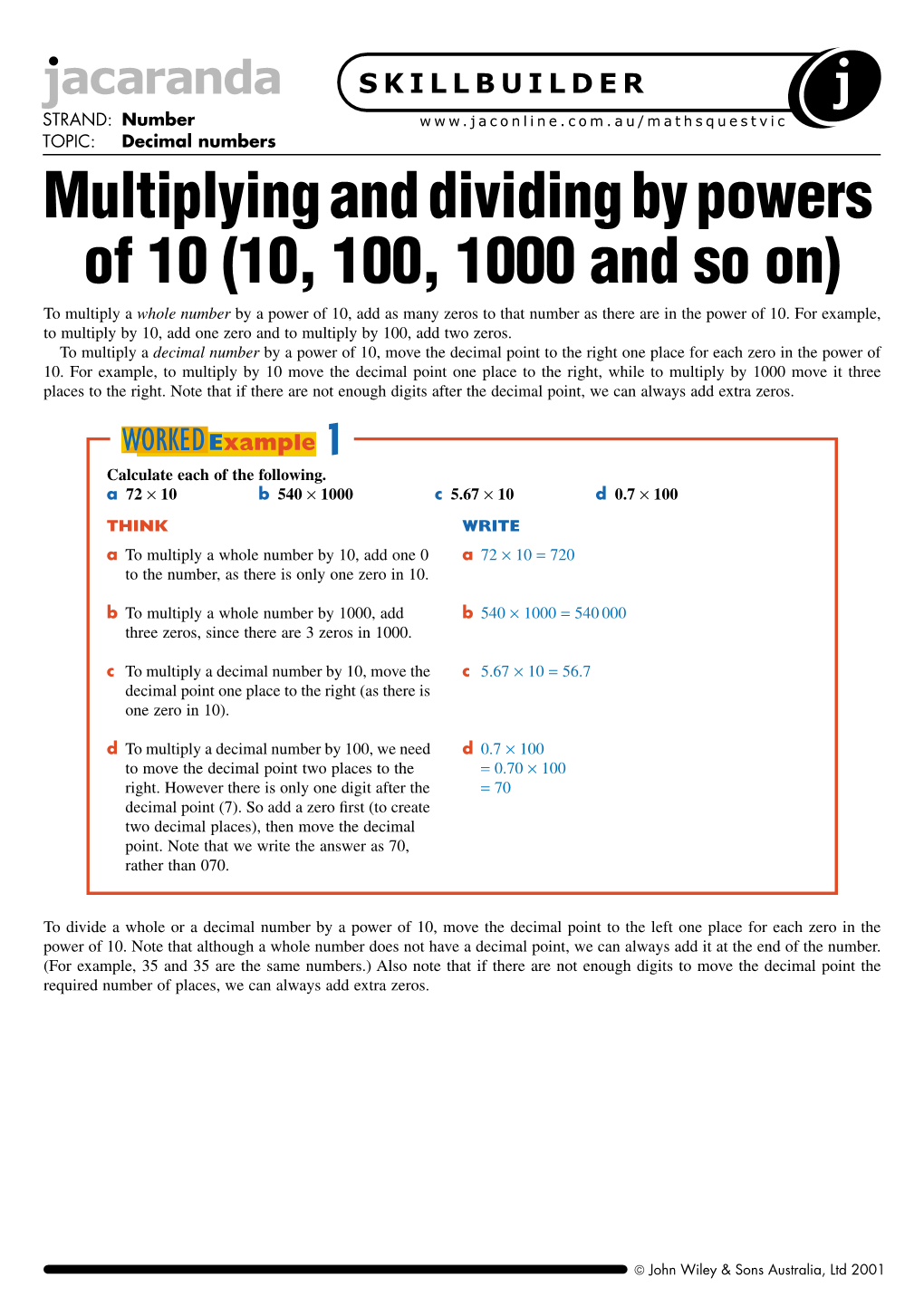 Multiplying and Dividing by Powers of 10 (10, 100, 1000 and So