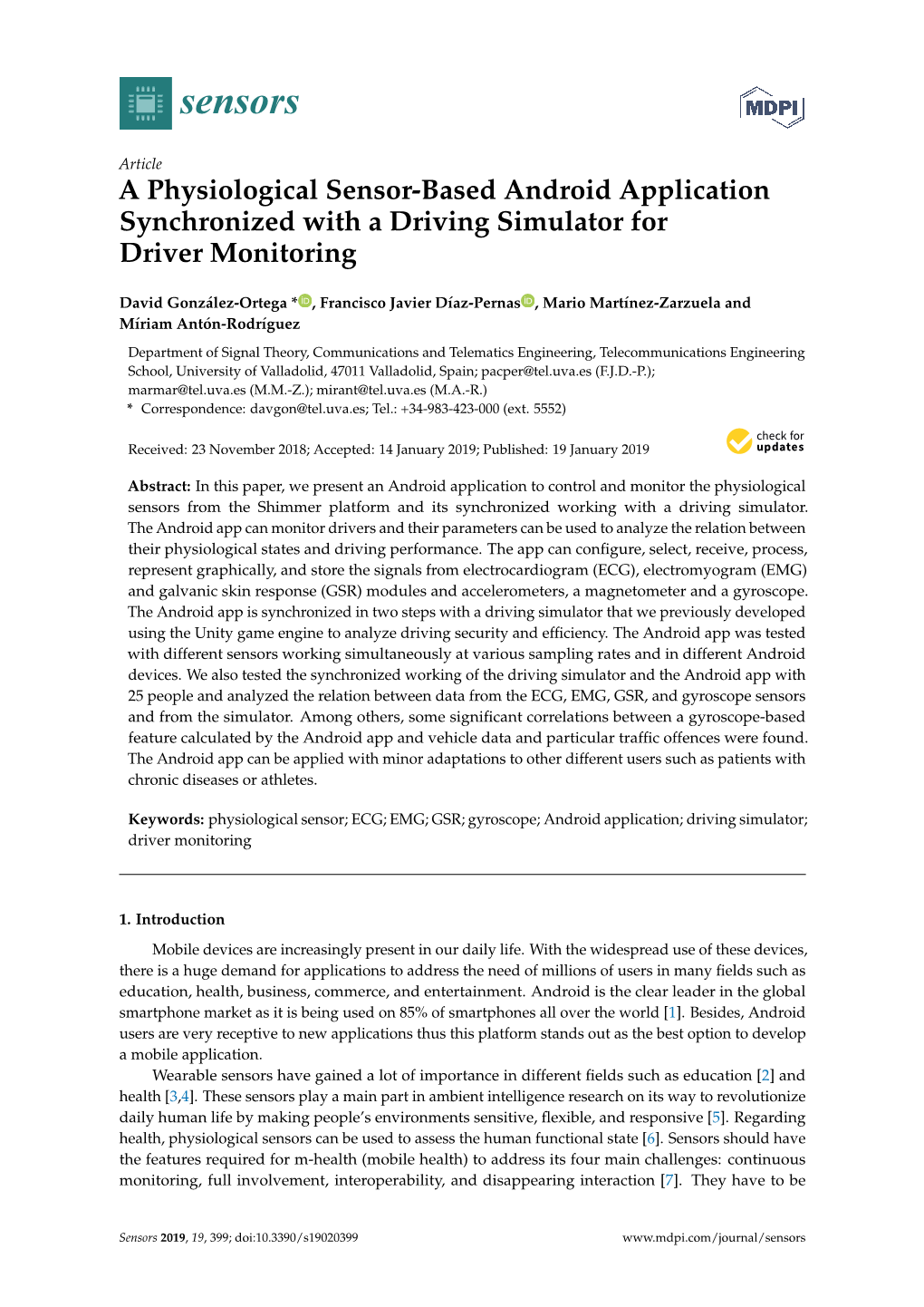 A Physiological Sensor-Based Android Application Synchronized with a Driving Simulator for Driver Monitoring