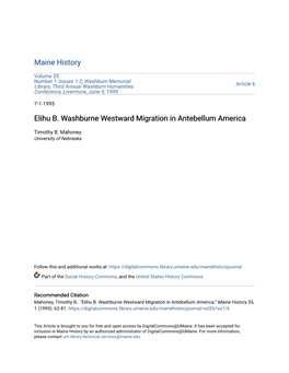 Elihu B. Washburne Westward Migration in Antebellum America