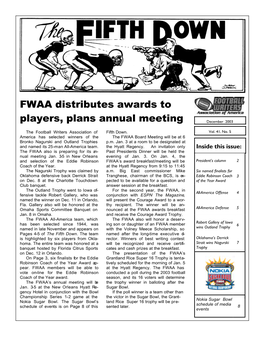 FWAA Distributes Awards to Players, Plans Annual Meeting December 2003