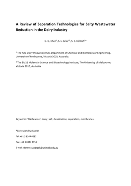 A Review of Separation Technologies for Salty Wastewater Reduction in the Dairy Industry