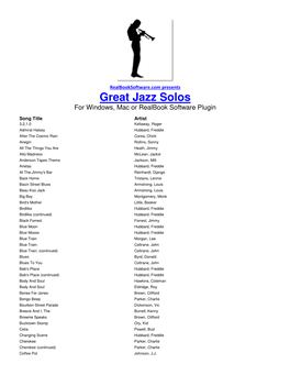 Great Jazz Solos for Windows, Mac Or Realbook Software Plugin