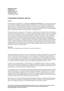 Cybernetics in Society and Art